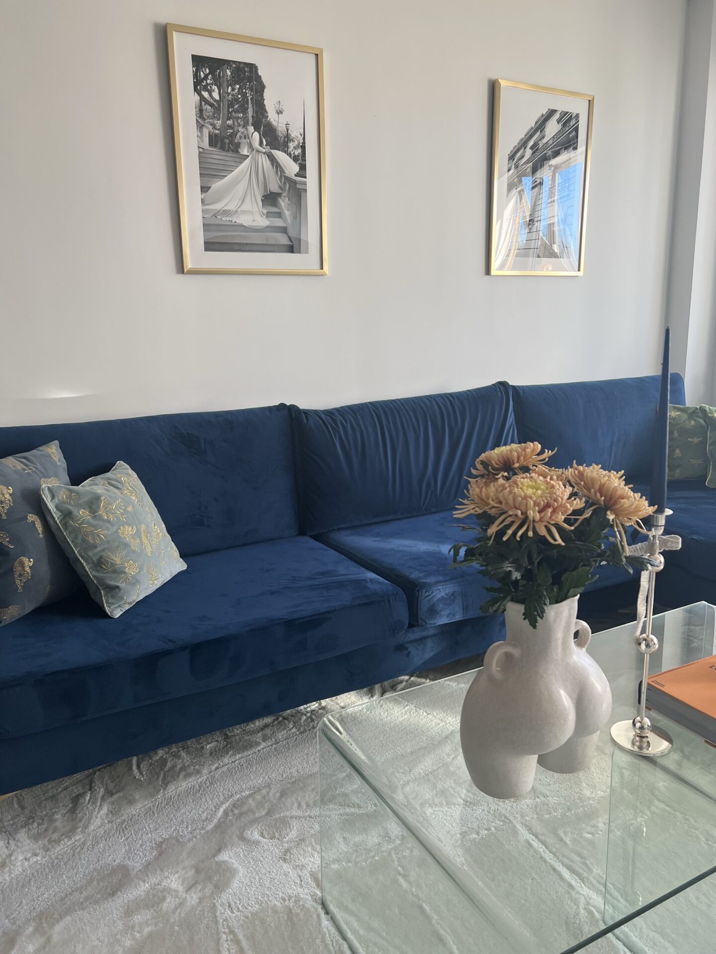 Sammetsblå soffa